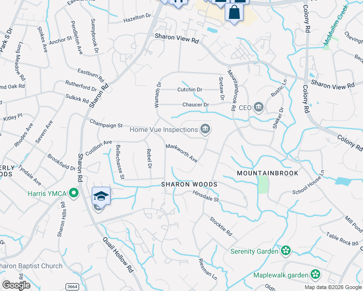 map of restaurants, bars, coffee shops, grocery stores, and more near 3015 Markworth Road in Charlotte