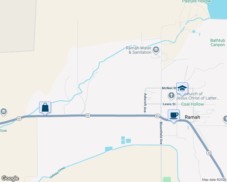 map of restaurants, bars, coffee shops, grocery stores, and more near 20 Tiny Carter Drive in Ramah