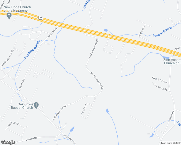 map of restaurants, bars, coffee shops, grocery stores, and more near 268 McClanahan Road Southeast in Cleveland