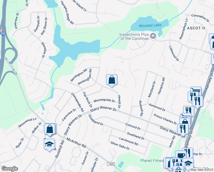 map of restaurants, bars, coffee shops, grocery stores, and more near 5156 Hewitt Drive in Fayetteville