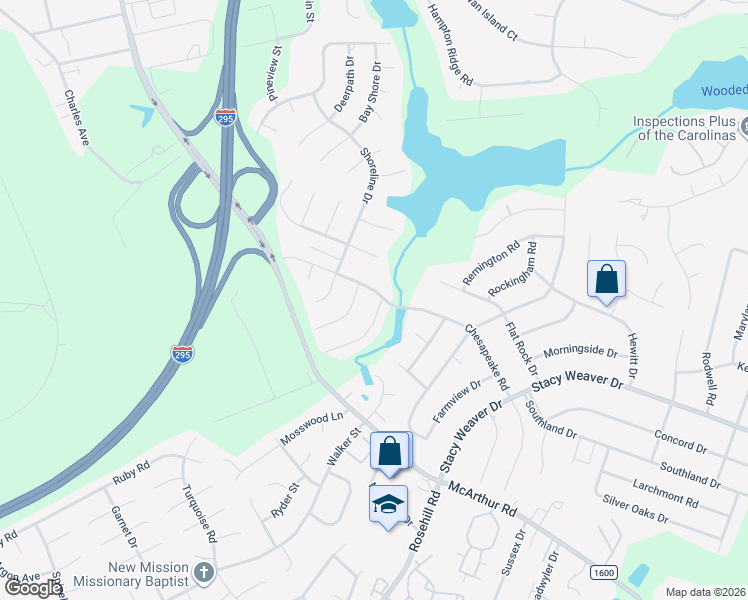 map of restaurants, bars, coffee shops, grocery stores, and more near 5305 Chesapeake Road in Fayetteville
