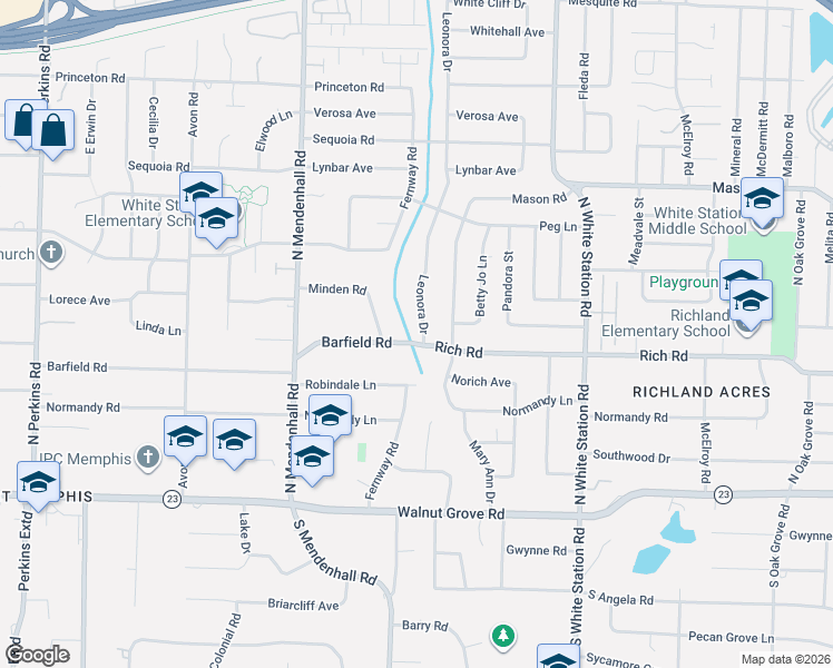 map of restaurants, bars, coffee shops, grocery stores, and more near 195 Leonora Drive in Memphis