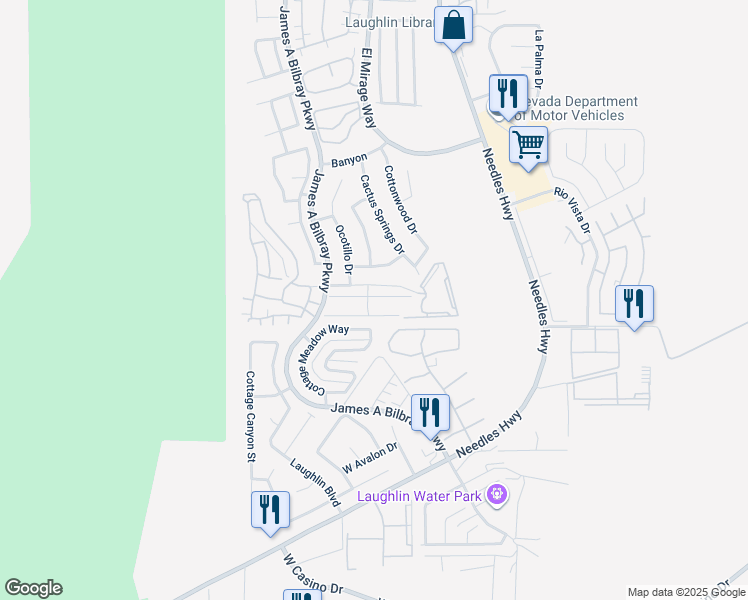 map of restaurants, bars, coffee shops, grocery stores, and more near 2159 Pebble Creek Ln in Laughlin