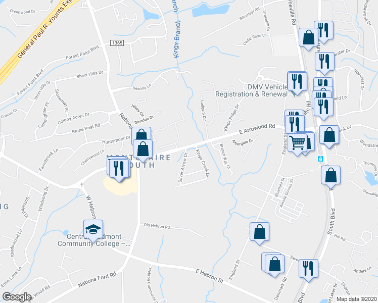 map of restaurants, bars, coffee shops, grocery stores, and more near 307 Alabarda Lane in Charlotte