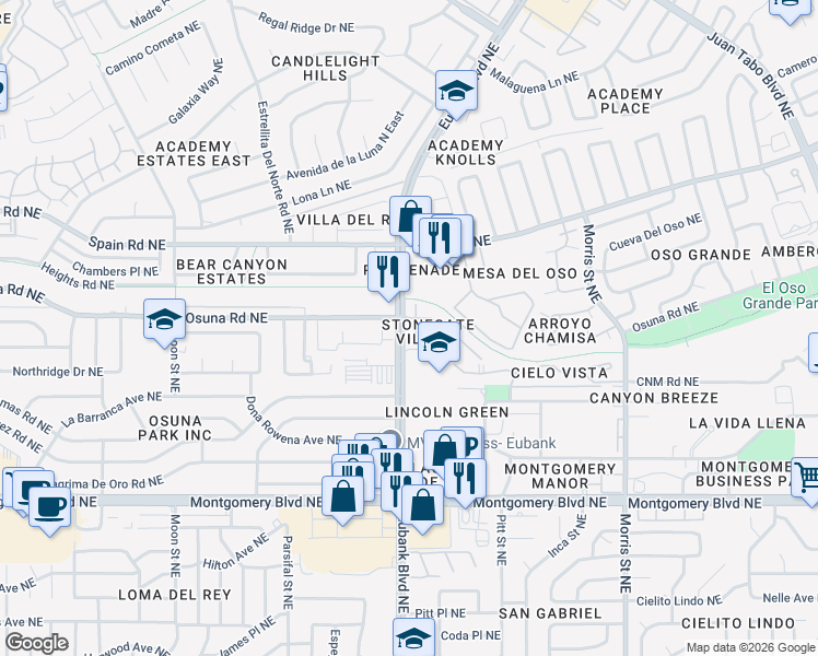 map of restaurants, bars, coffee shops, grocery stores, and more near in Albuquerque