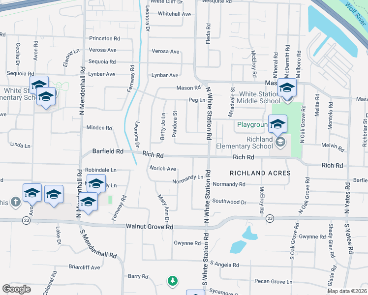 map of restaurants, bars, coffee shops, grocery stores, and more near 5186 Rich Road in Memphis