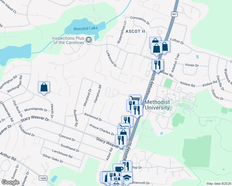 map of restaurants, bars, coffee shops, grocery stores, and more near 908 Tallstone Drive in Fayetteville