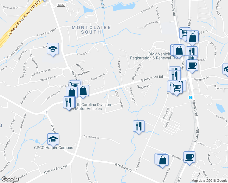 map of restaurants, bars, coffee shops, grocery stores, and more near 333 Alabarda Lane in Charlotte