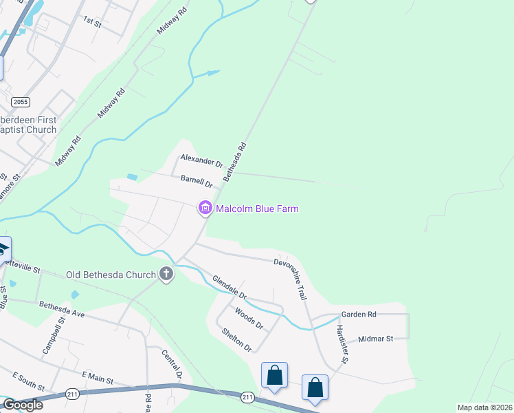 map of restaurants, bars, coffee shops, grocery stores, and more near 1176 Bethesda Road in Aberdeen