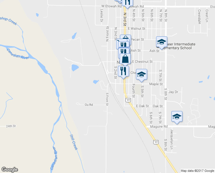 map of restaurants, bars, coffee shops, grocery stores, and more near 208 South Front Street in Noble
