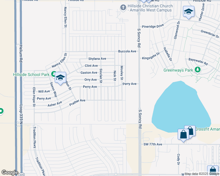 map of restaurants, bars, coffee shops, grocery stores, and more near 7101 Beeson Street in Amarillo