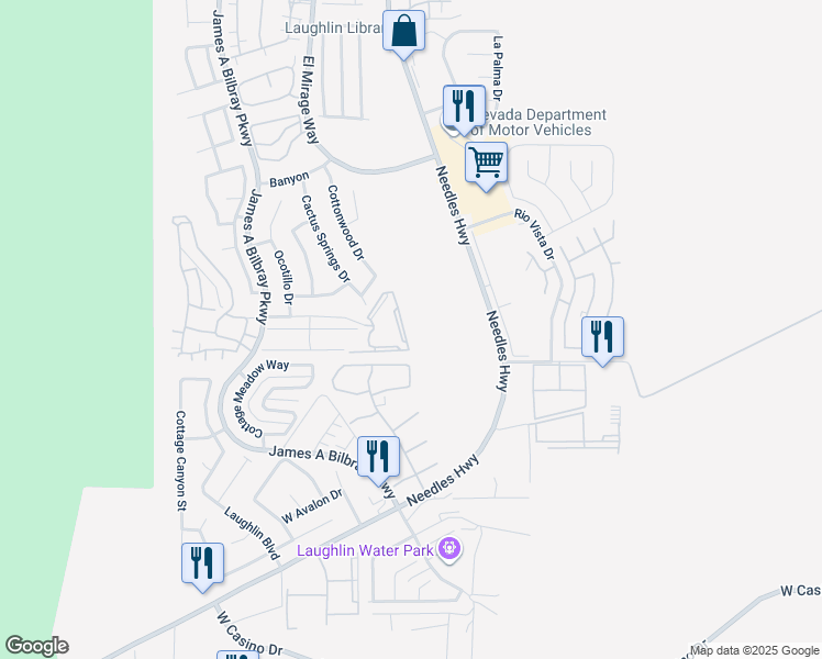 map of restaurants, bars, coffee shops, grocery stores, and more near 2052 Mesquite Lane in Laughlin