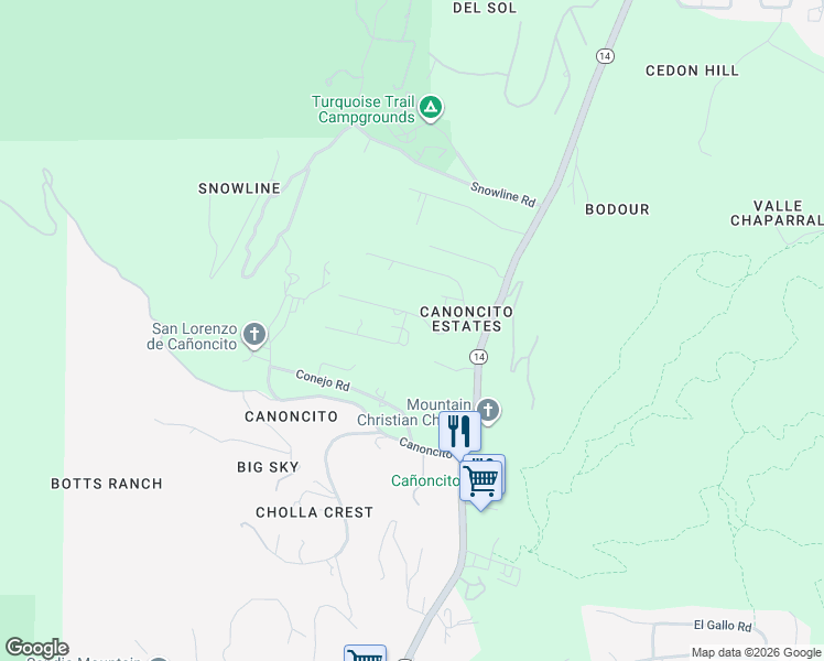 map of restaurants, bars, coffee shops, grocery stores, and more near 13 Corte De Canoncito in Cedar Crest