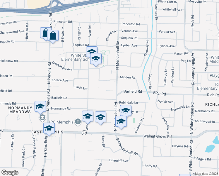 map of restaurants, bars, coffee shops, grocery stores, and more near 4880 Mendenhall Place in Memphis