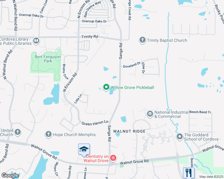 map of restaurants, bars, coffee shops, grocery stores, and more near 391 North Sanga Road in Memphis