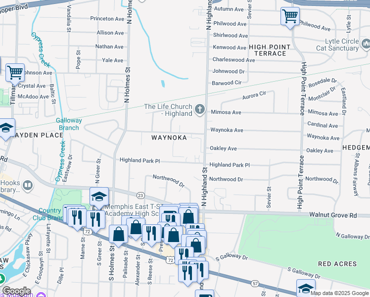 map of restaurants, bars, coffee shops, grocery stores, and more near 143 Ross M Lynn Drive in Memphis