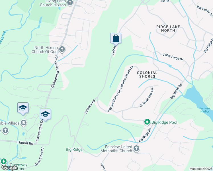 map of restaurants, bars, coffee shops, grocery stores, and more near 6330 Fairview Road in Chattanooga