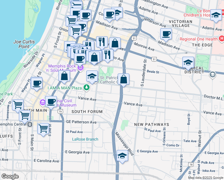map of restaurants, bars, coffee shops, grocery stores, and more near 290 Turley Street in Memphis