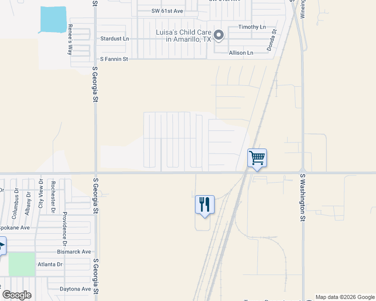 map of restaurants, bars, coffee shops, grocery stores, and more near 7202 Mercury Trail in Amarillo