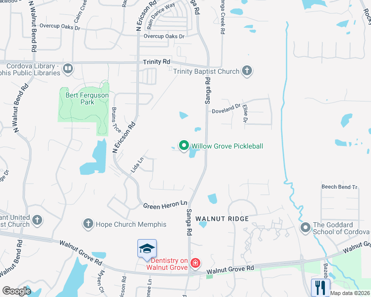 map of restaurants, bars, coffee shops, grocery stores, and more near 391 North Sanga Road in Memphis