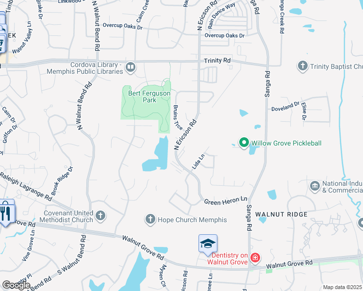 map of restaurants, bars, coffee shops, grocery stores, and more near 398 North Ericson Road in Memphis
