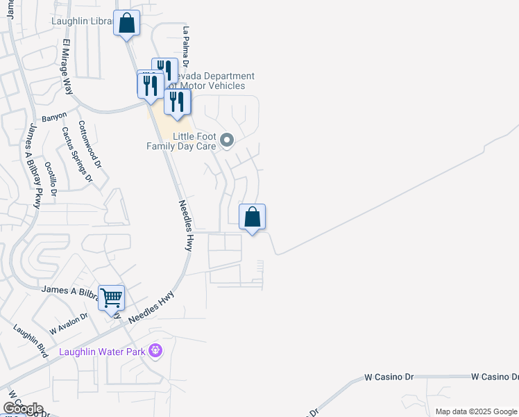 map of restaurants, bars, coffee shops, grocery stores, and more near 1618 Cajon Court in Laughlin
