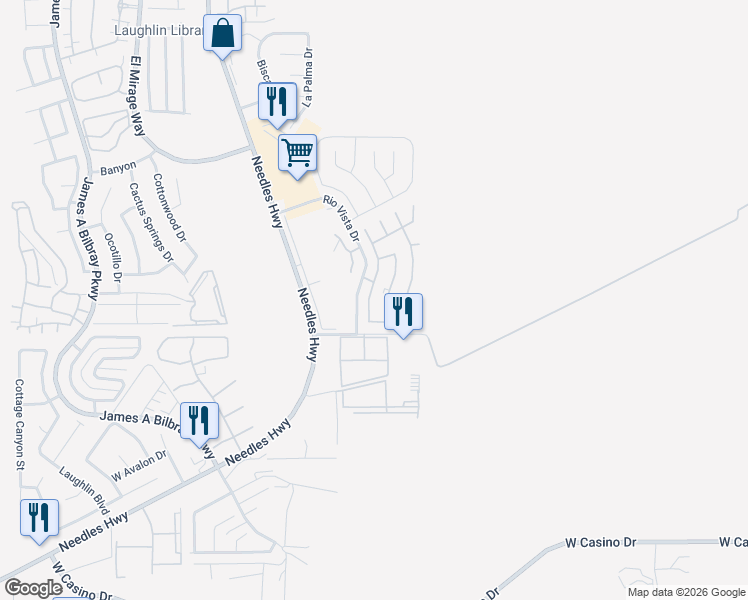 map of restaurants, bars, coffee shops, grocery stores, and more near 3312 Calanda Street in Laughlin