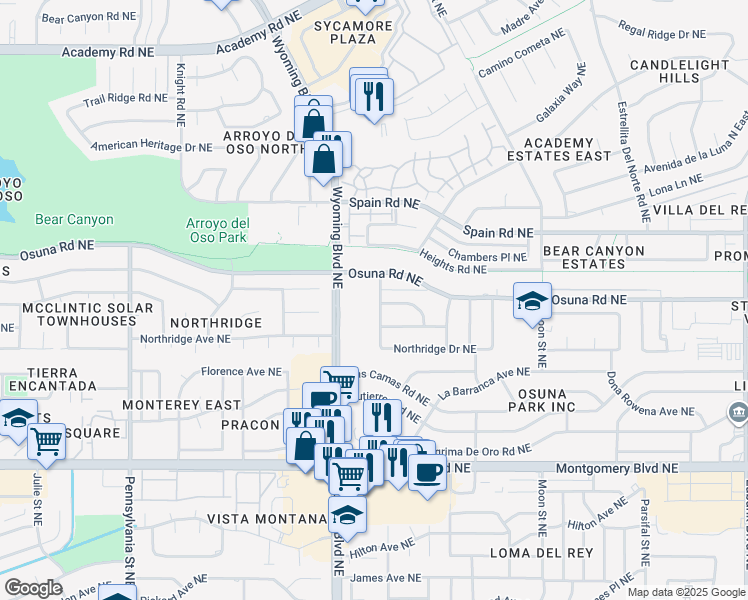 map of restaurants, bars, coffee shops, grocery stores, and more near 4905 General Bradley Street Northeast in Albuquerque