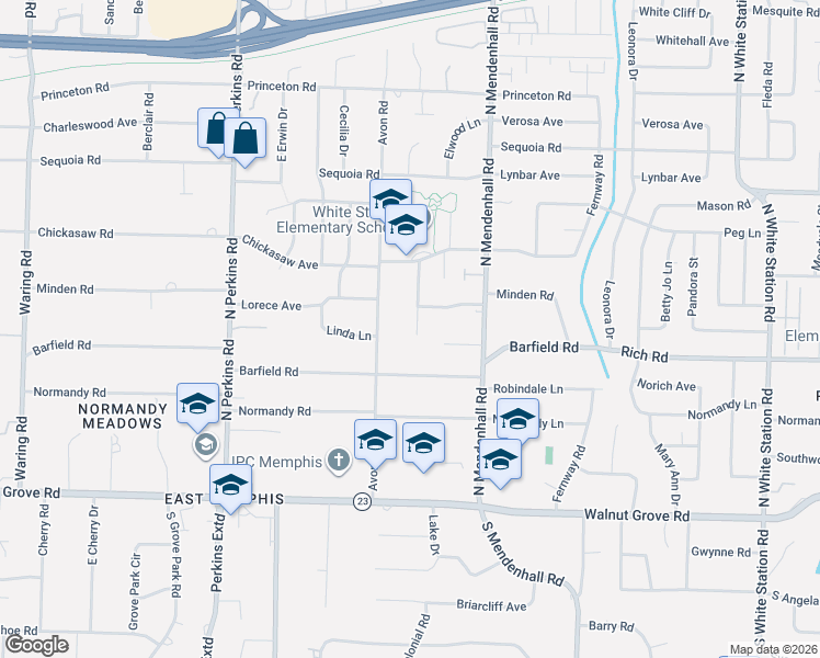 map of restaurants, bars, coffee shops, grocery stores, and more near 189 Lorece Lane in Memphis