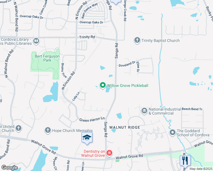 map of restaurants, bars, coffee shops, grocery stores, and more near 391 North Sanga Road in Memphis