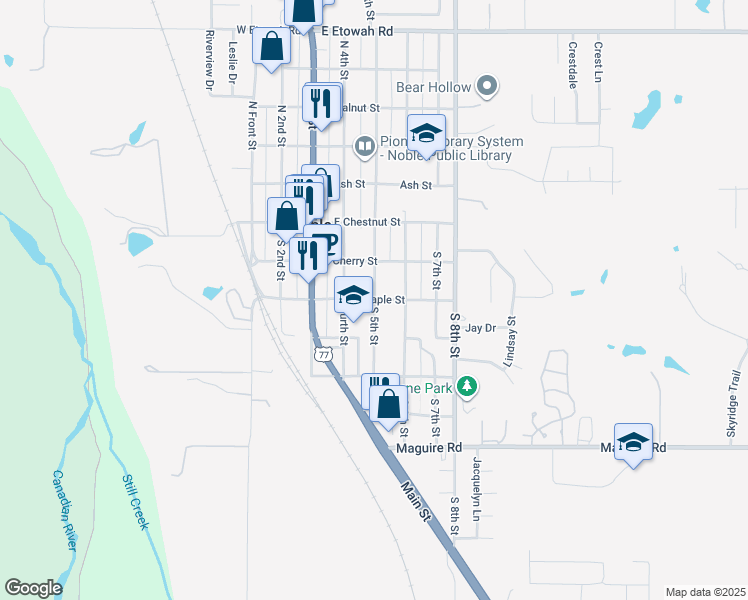 map of restaurants, bars, coffee shops, grocery stores, and more near 300 South 5th Street in Noble