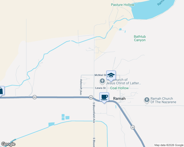 map of restaurants, bars, coffee shops, grocery stores, and more near Bloomfield Ave in Ramah