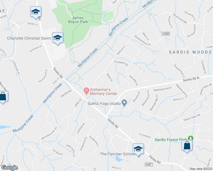 map of restaurants, bars, coffee shops, grocery stores, and more near 7839 Old North Court in Charlotte