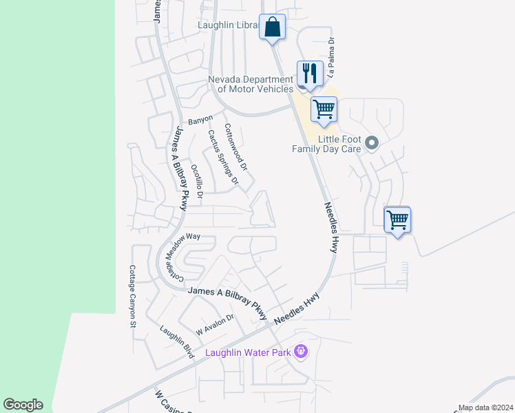 map of restaurants, bars, coffee shops, grocery stores, and more near 2004 Mesquite Lane in Laughlin