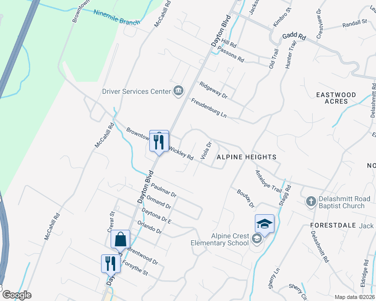 map of restaurants, bars, coffee shops, grocery stores, and more near 16 Wickley Road in Chattanooga