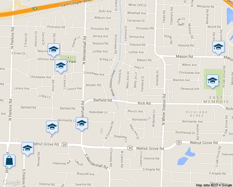 map of restaurants, bars, coffee shops, grocery stores, and more near 195 Leonora Drive in Memphis