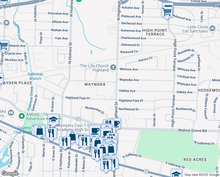 map of restaurants, bars, coffee shops, grocery stores, and more near 143 Ross M Lynn Drive in Memphis
