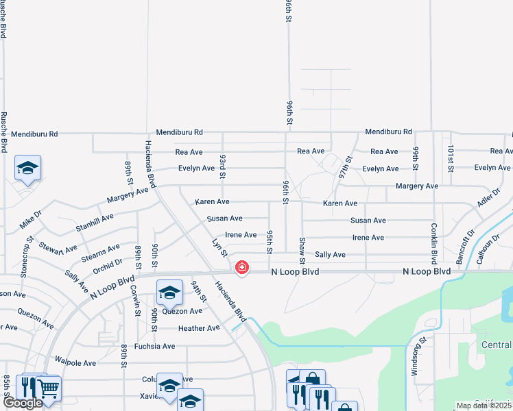 map of restaurants, bars, coffee shops, grocery stores, and more near 9412 Karen Avenue in California City