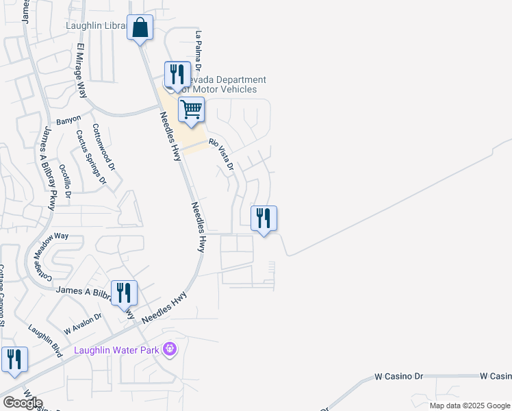map of restaurants, bars, coffee shops, grocery stores, and more near 3300 Mirador Street in Laughlin