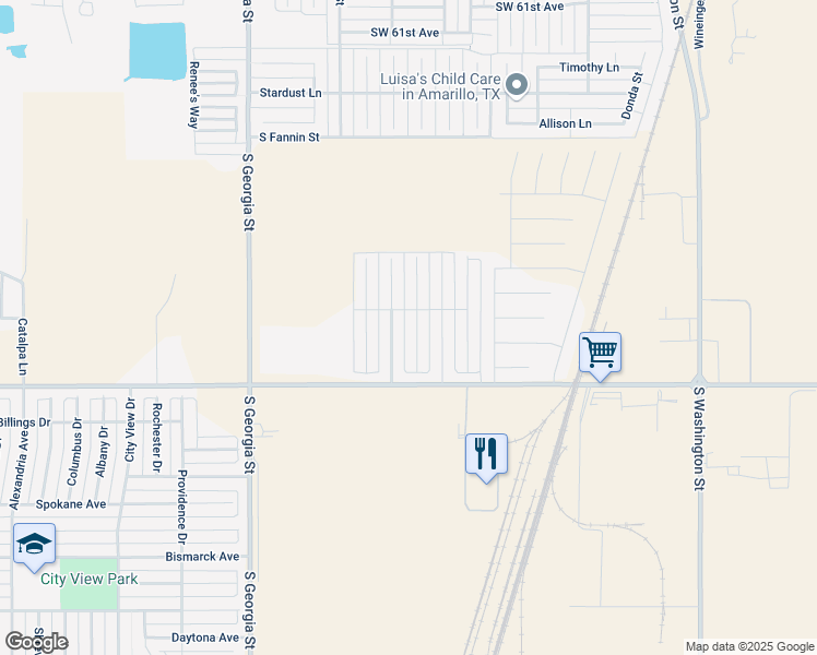 map of restaurants, bars, coffee shops, grocery stores, and more near 7106 Voyager Trail in Amarillo