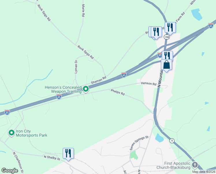 map of restaurants, bars, coffee shops, grocery stores, and more near 379 Henson Road in Blacksburg