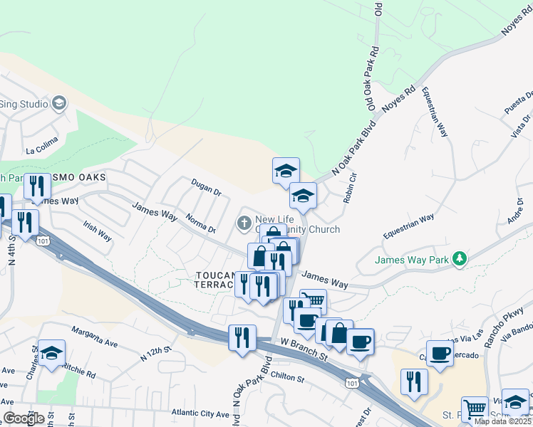 map of restaurants, bars, coffee shops, grocery stores, and more near 974 Skyline Drive in Pismo Beach