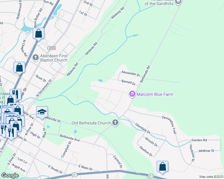 map of restaurants, bars, coffee shops, grocery stores, and more near East L Ives Drive in Aberdeen
