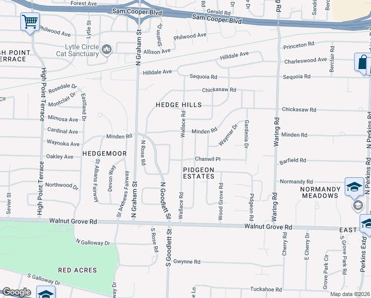 map of restaurants, bars, coffee shops, grocery stores, and more near 223 Pinehurst Street in Memphis