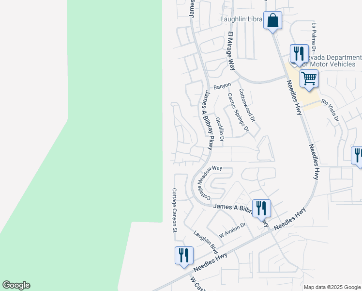 map of restaurants, bars, coffee shops, grocery stores, and more near 3282 Pheasant Hills Way in Laughlin