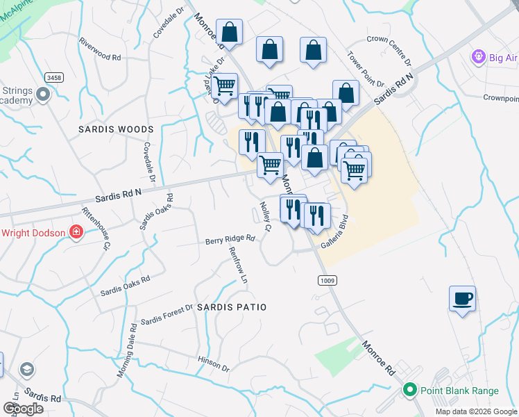 map of restaurants, bars, coffee shops, grocery stores, and more near in Charlotte