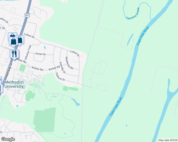 map of restaurants, bars, coffee shops, grocery stores, and more near 6113 Long Creek Court in Fayetteville