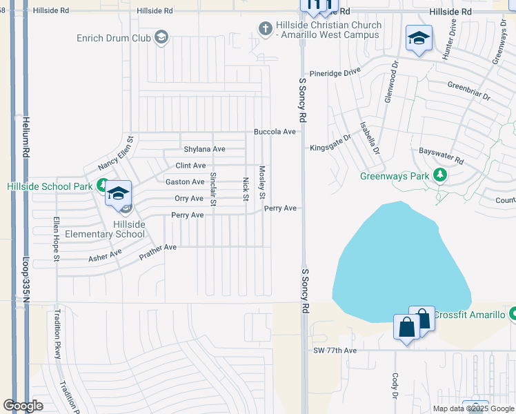 map of restaurants, bars, coffee shops, grocery stores, and more near 7010 Mosley Street in Amarillo