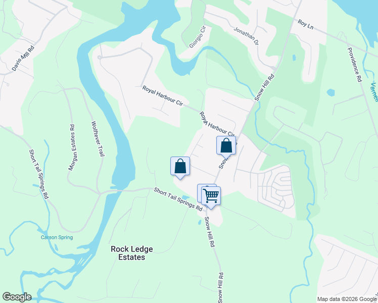 map of restaurants, bars, coffee shops, grocery stores, and more near 7710 Prince Drive in Ooltewah