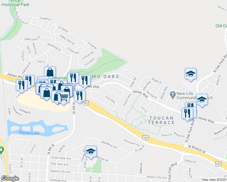 map of restaurants, bars, coffee shops, grocery stores, and more near 649 Vista Pacifica Circle in Pismo Beach